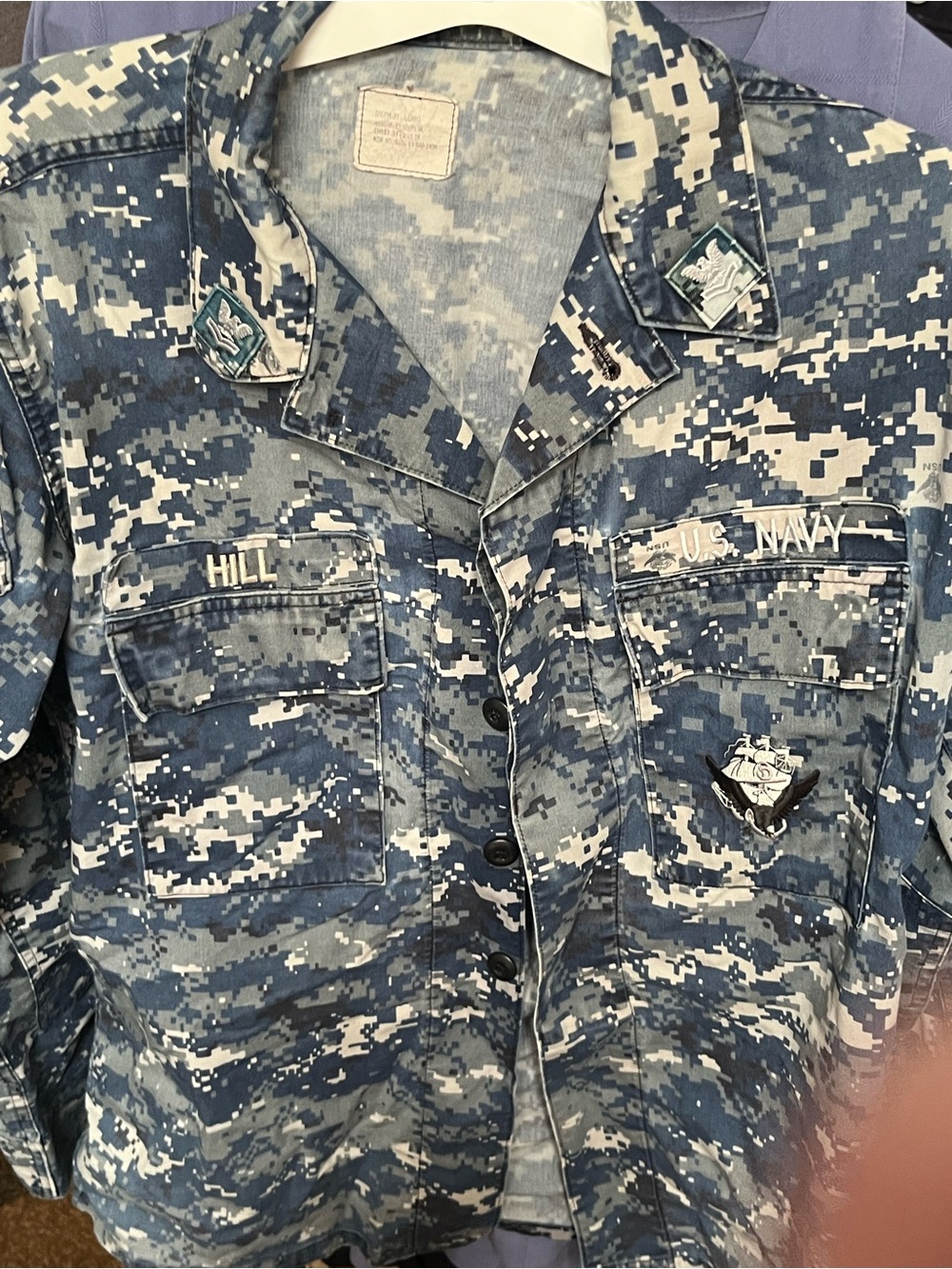 Men's Military-Style Field Jacket in Blue Digital Camo